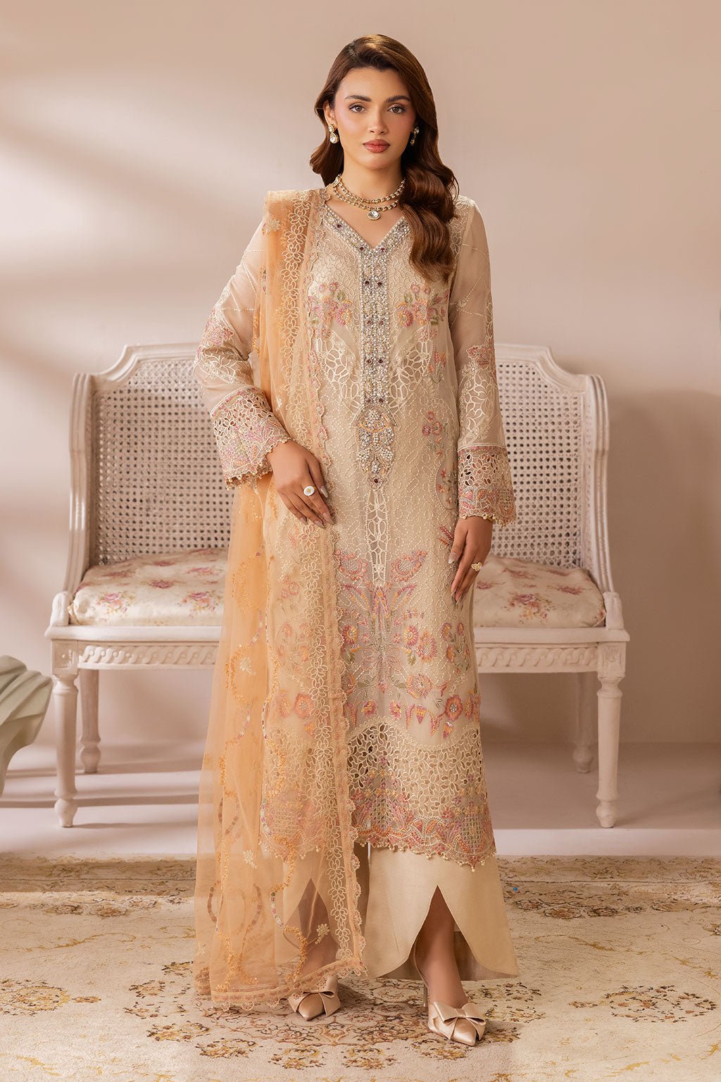 Ramsha | Satrangi 26 | ST-102-Brand:Ramsha-Type:Ladies Clothes-Pale Yellow-Chiffon-House of Maryam- Buy in UK, USA