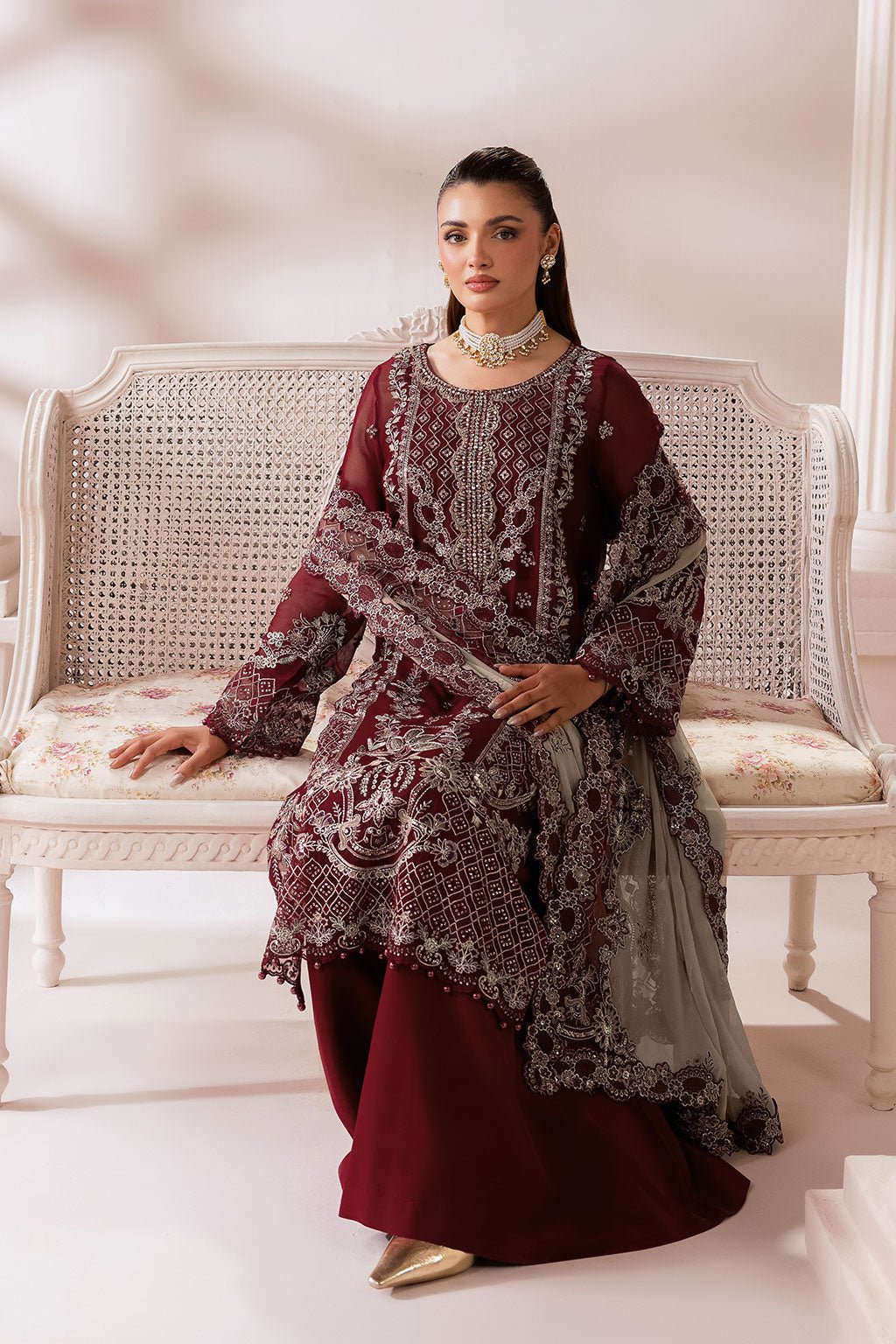 Ramsha | Satrangi 26 | ST-103-Brand:Ramsha-Type:Ladies Clothes-Maroon-Chiffon-House of Maryam- Buy in UK, USA