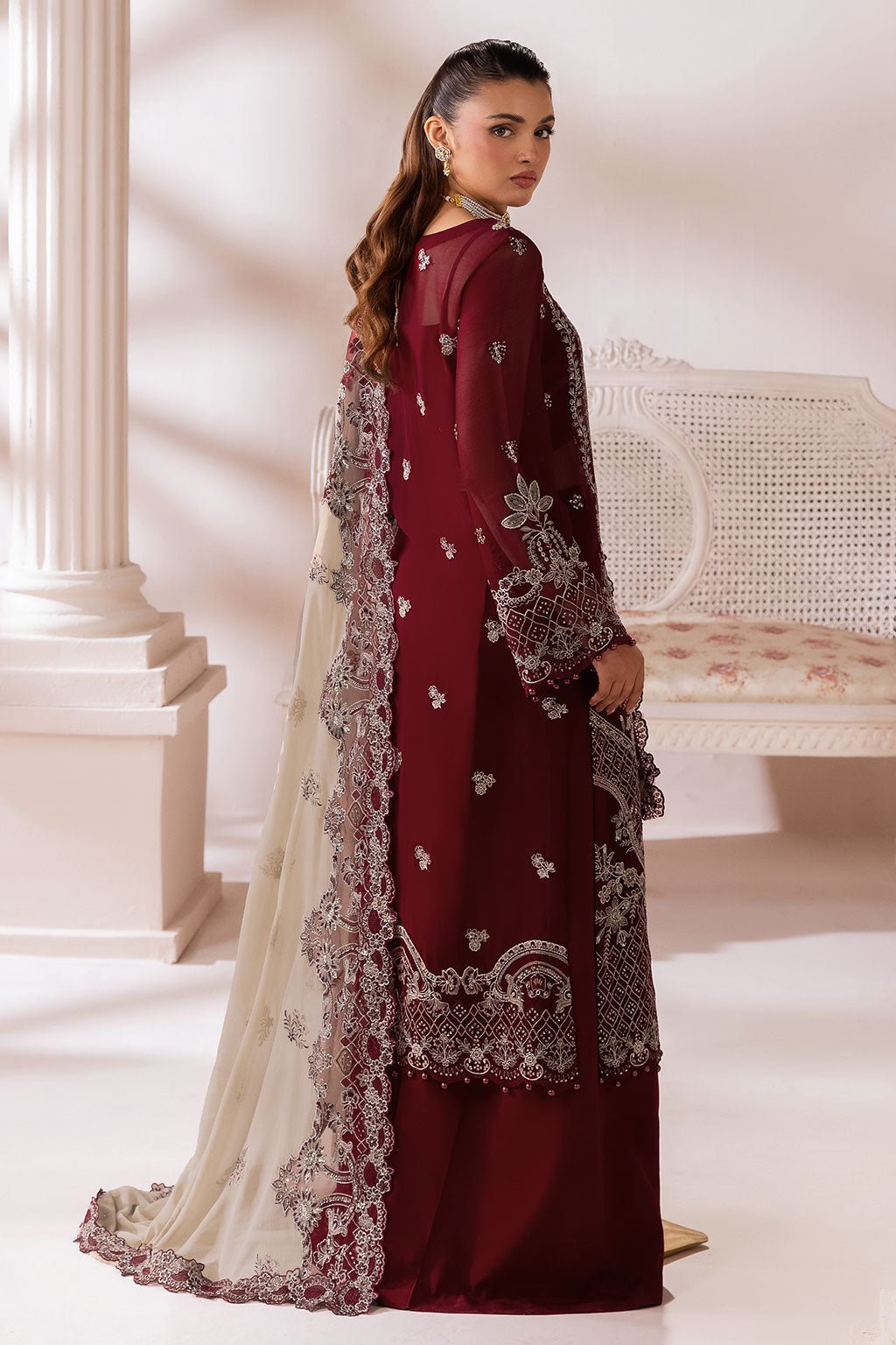 Ramsha | Satrangi 26 | ST-103-Brand:Ramsha-Type:Ladies Clothes-Maroon-Chiffon-House of Maryam- Buy in UK, USA