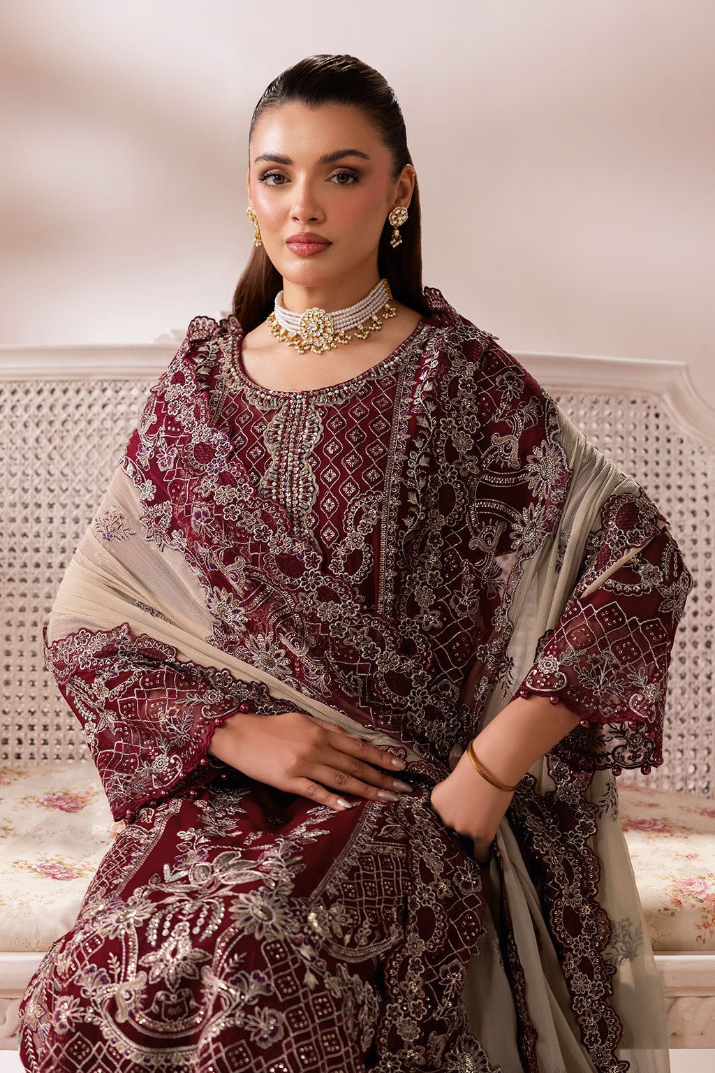 Ramsha | Satrangi 26 | ST-103-Brand:Ramsha-Type:Ladies Clothes-Maroon-Chiffon-House of Maryam- Buy in UK, USA