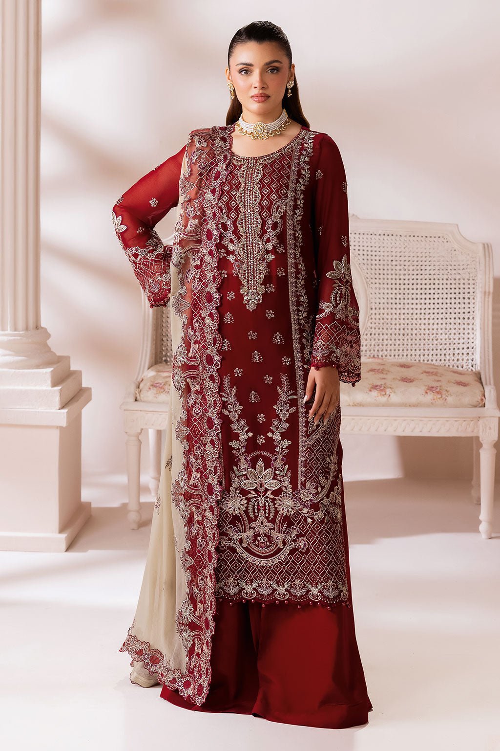 Ramsha | Satrangi 26 | ST-103-Brand:Ramsha-Type:Ladies Clothes-Maroon-Chiffon-House of Maryam- Buy in UK, USA