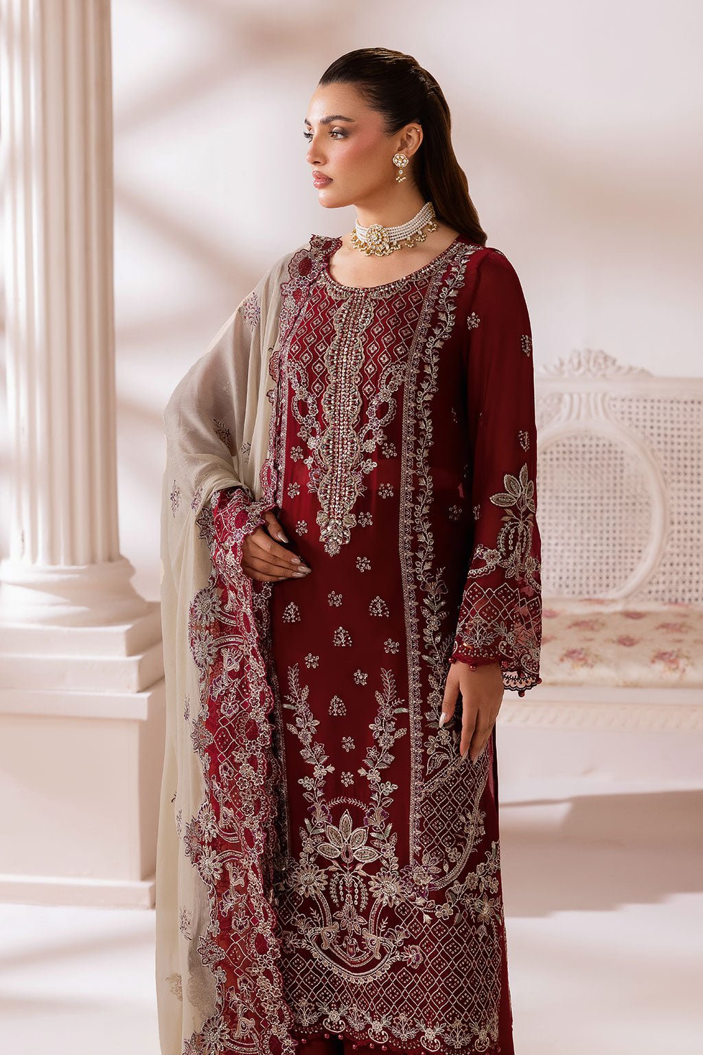 Ramsha | Satrangi 26 | ST-103-Brand:Ramsha-Type:Ladies Clothes-Maroon-Chiffon-House of Maryam- Buy in UK, USA