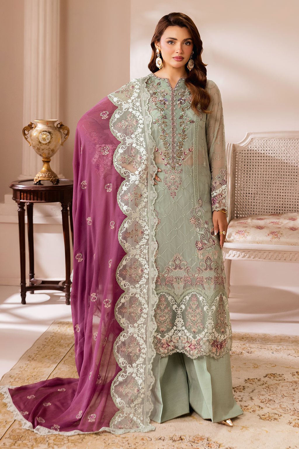 Ramsha | Satrangi 26 | ST-104-Brand:Ramsha-Type:Ladies Clothes-Mint Green-Chiffon-House of Maryam- Buy in UK, USA