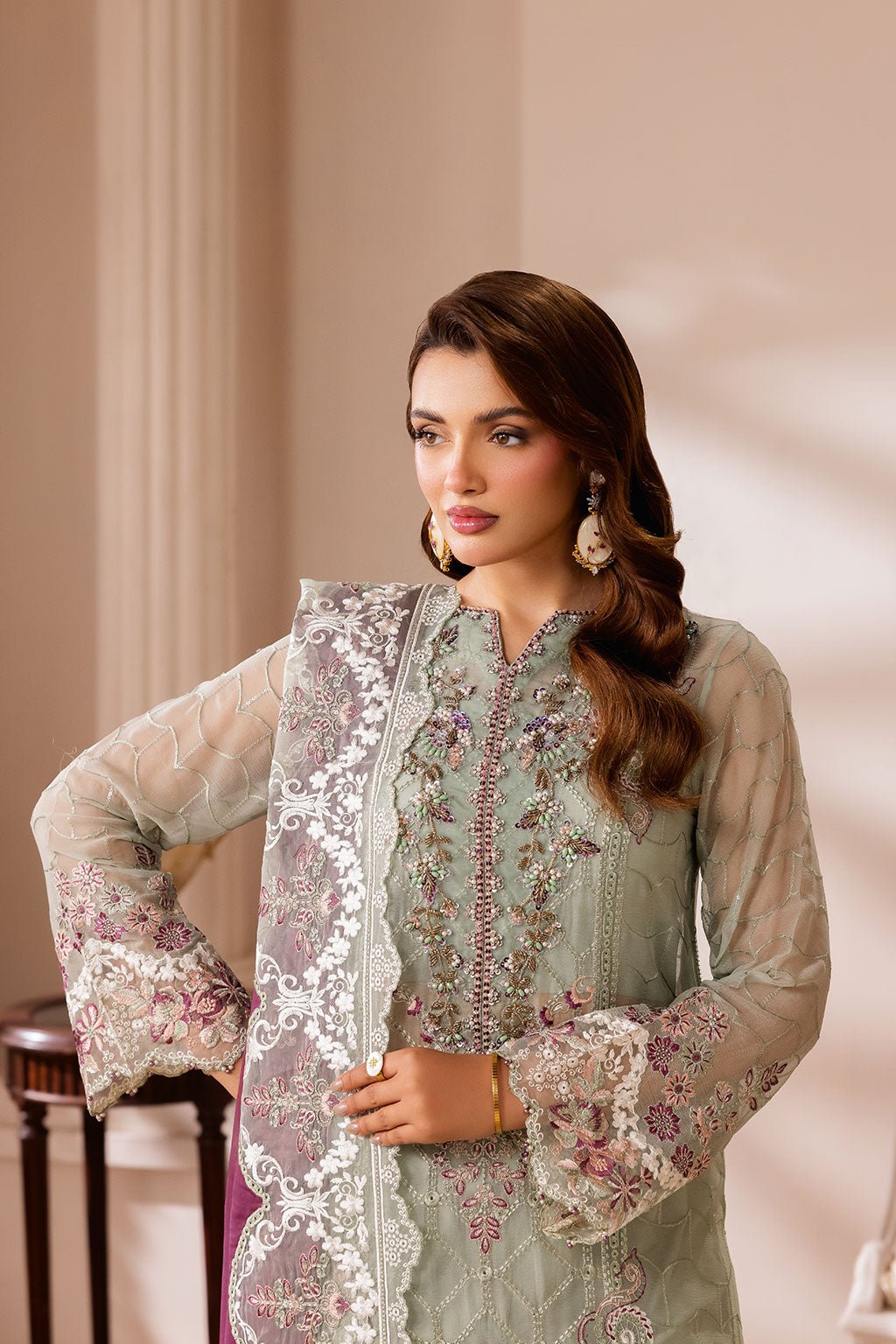 Ramsha | Satrangi 26 | ST-104-Brand:Ramsha-Type:Ladies Clothes-Mint Green-Chiffon-House of Maryam- Buy in UK, USA