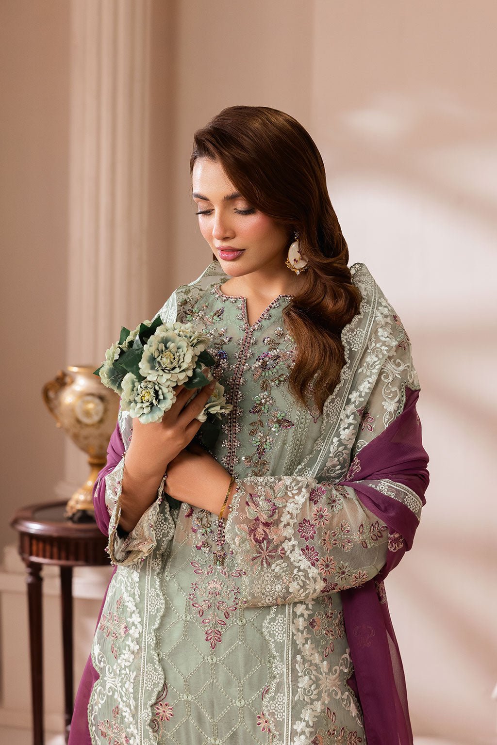 Ramsha | Satrangi 26 | ST-104-Brand:Ramsha-Type:Ladies Clothes-Mint Green-Chiffon-House of Maryam- Buy in UK, USA