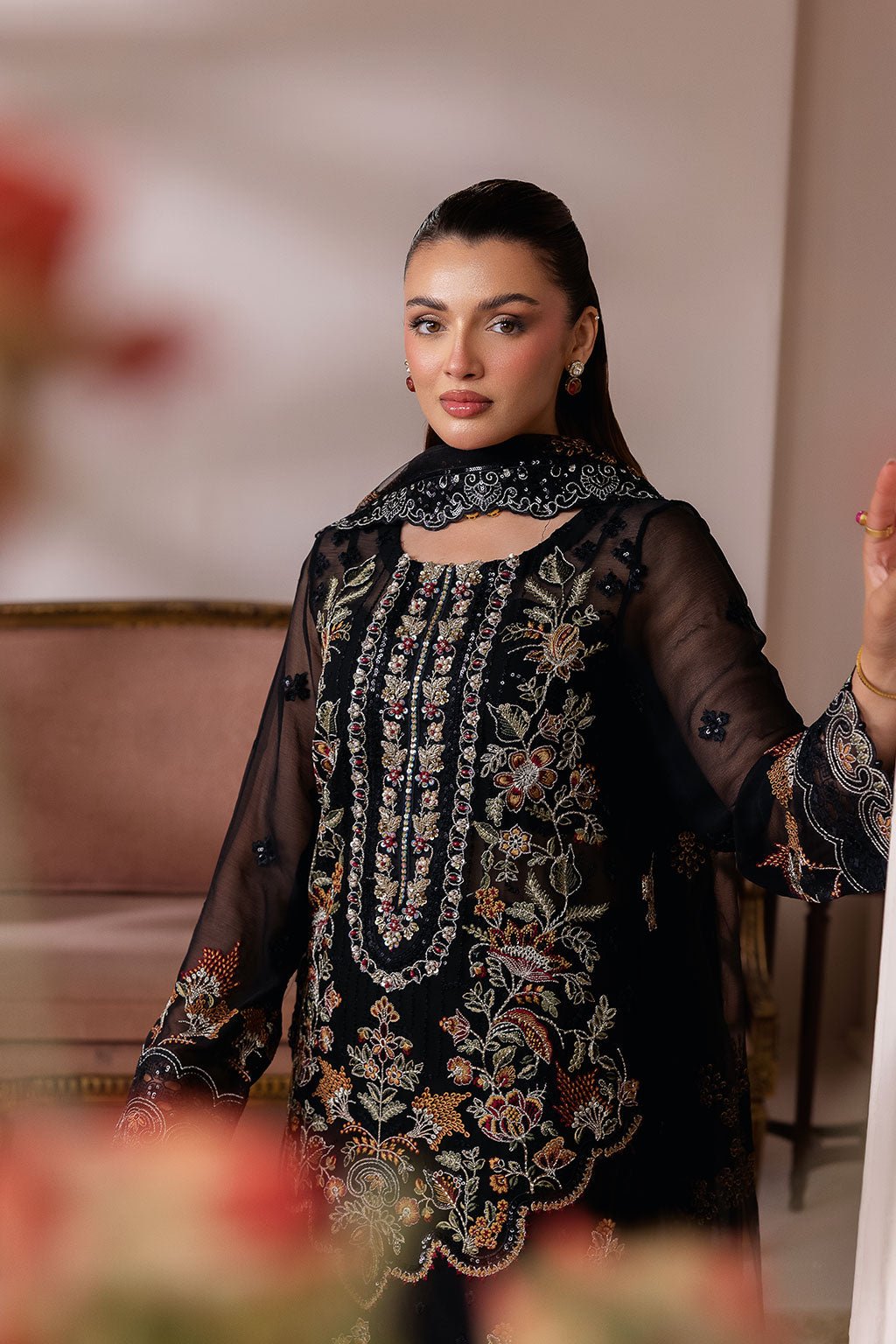 Ramsha | Satrangi 26 | ST-105-Brand:Ramsha-Type:Ladies Clothes-Black-Chiffon-House of Maryam- Buy in UK, USA