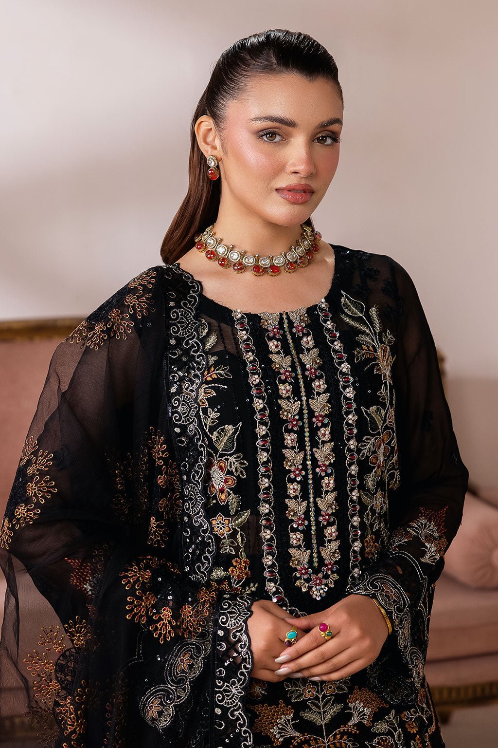 Ramsha | Satrangi 26 | ST-105-Brand:Ramsha-Type:Ladies Clothes-Black-Chiffon-House of Maryam- Buy in UK, USA