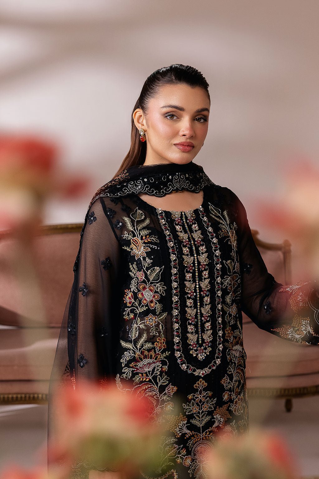 Ramsha | Satrangi 26 | ST-105-Brand:Ramsha-Type:Ladies Clothes-Black-Chiffon-House of Maryam- Buy in UK, USA