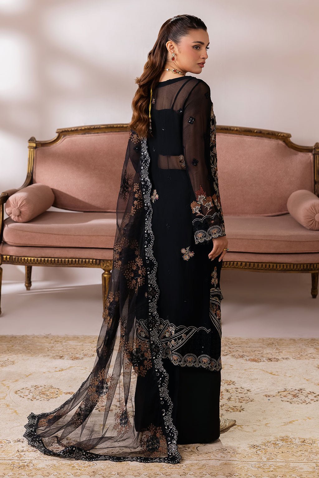 Ramsha | Satrangi 26 | ST-105-Brand:Ramsha-Type:Ladies Clothes-Black-Chiffon-House of Maryam- Buy in UK, USA