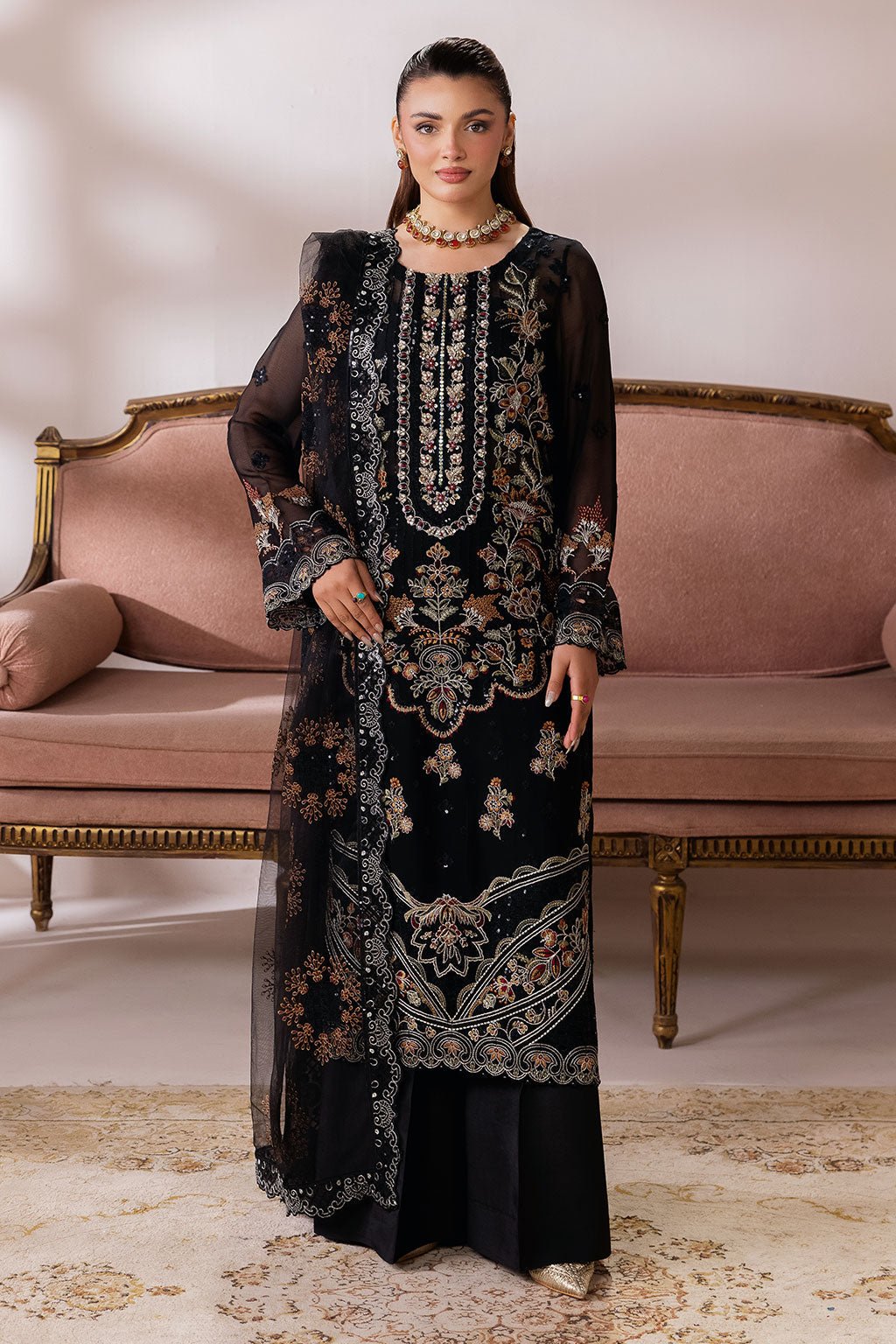 Ramsha | Satrangi 26 | ST-105-Brand:Ramsha-Type:Ladies Clothes-Black-Chiffon-House of Maryam- Buy in UK, USA