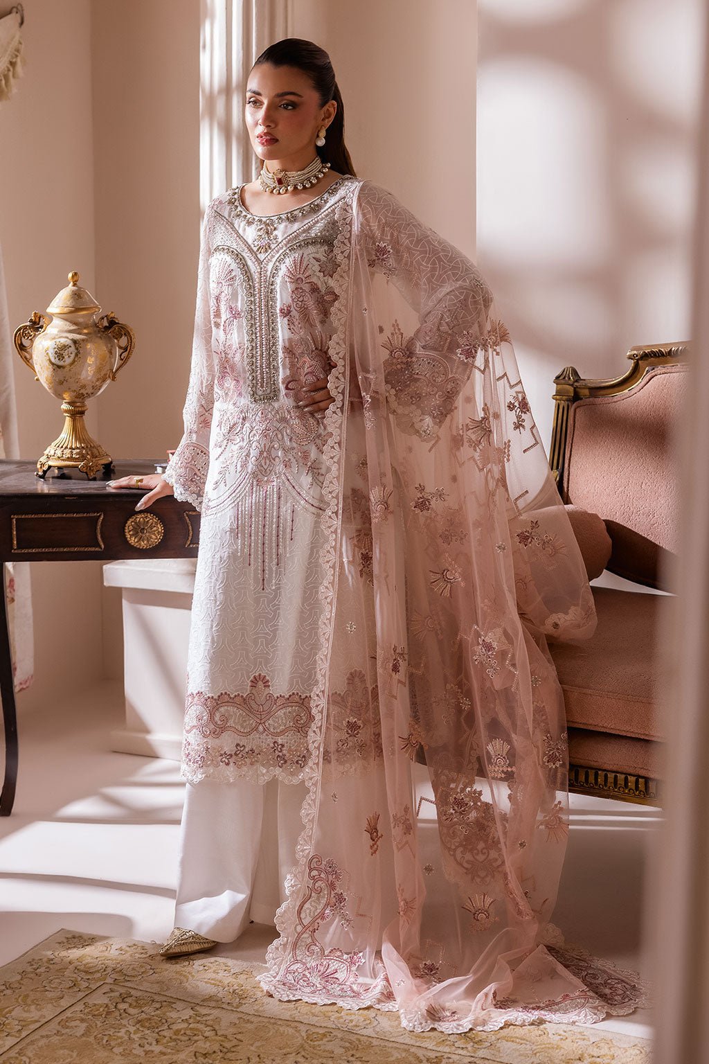 Ramsha | Satrangi 26 | ST-106-Brand:Ramsha-Type:Ladies Clothes-White-Chiffon-House of Maryam- Buy in UK, USA