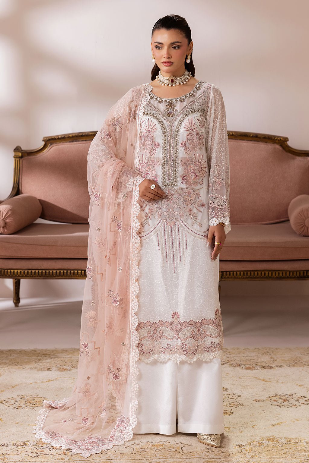 Ramsha | Satrangi 26 | ST-106-Brand:Ramsha-Type:Ladies Clothes-White-Chiffon-House of Maryam- Buy in UK, USA