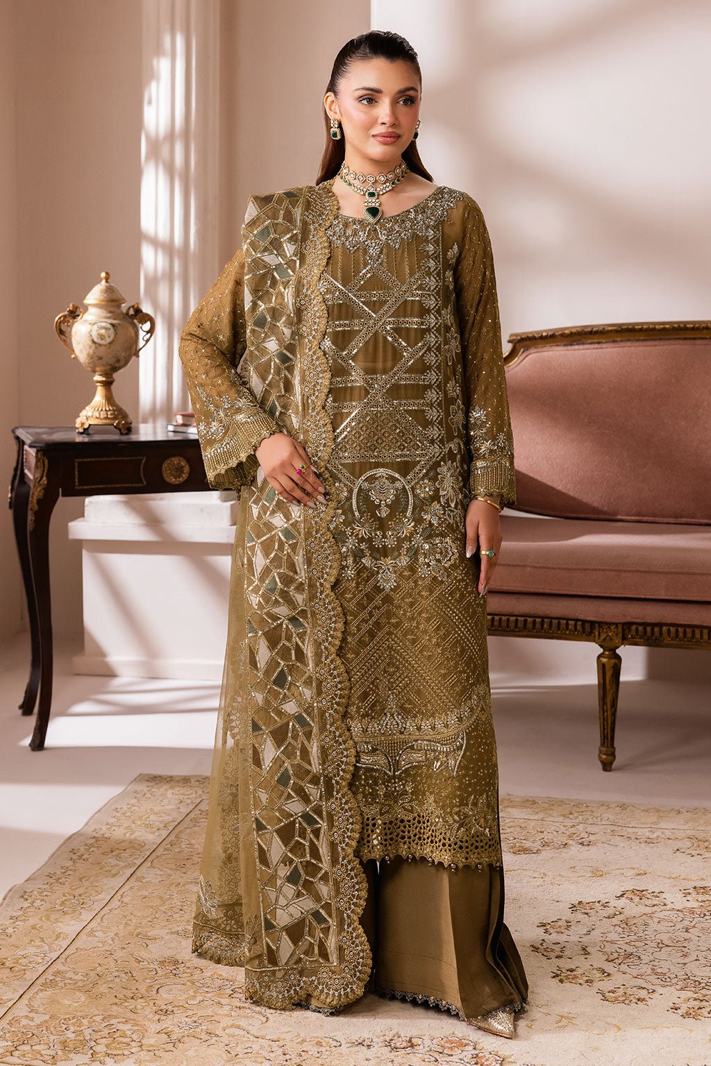 Ramsha | Satrangi 26 | ST-107-Brand:Ramsha-Type:Ladies Clothes-Brown-Chiffon-House of Maryam- Buy in UK, USA
