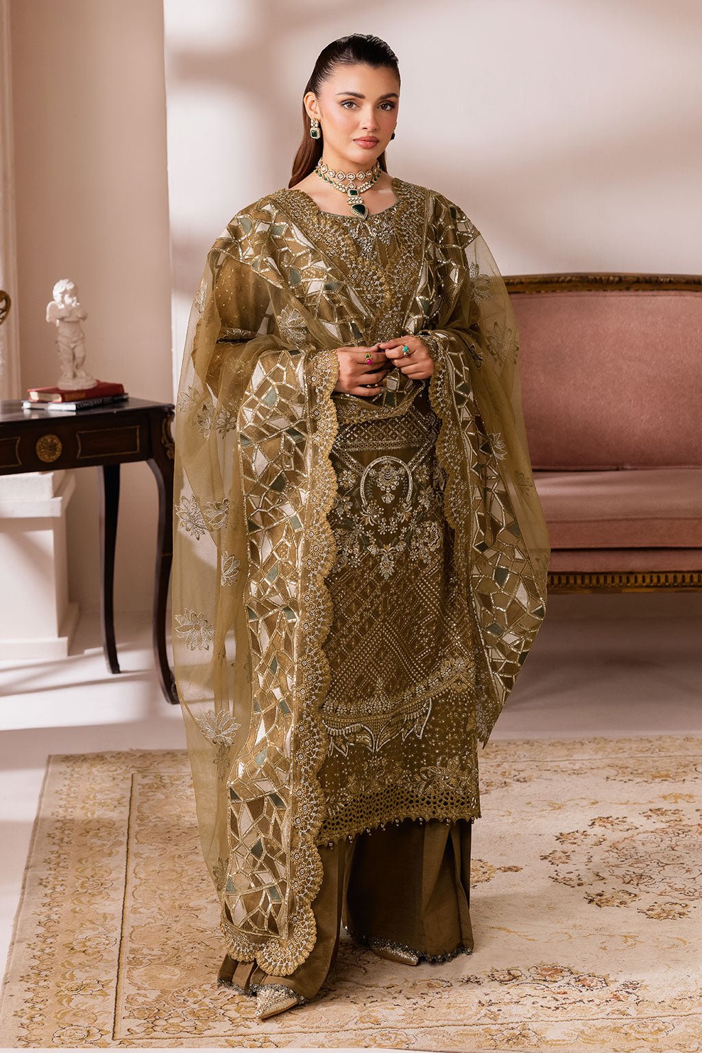 Ramsha | Satrangi 26 | ST-107-Brand:Ramsha-Type:Ladies Clothes-Brown-Chiffon-House of Maryam- Buy in UK, USA