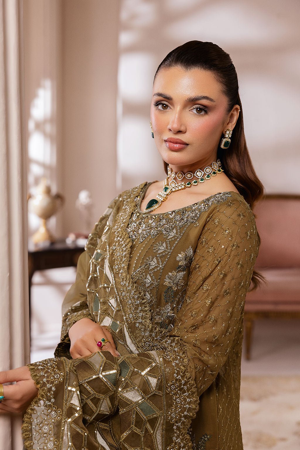 Ramsha | Satrangi 26 | ST-107-Brand:Ramsha-Type:Ladies Clothes-Brown-Chiffon-House of Maryam- Buy in UK, USA