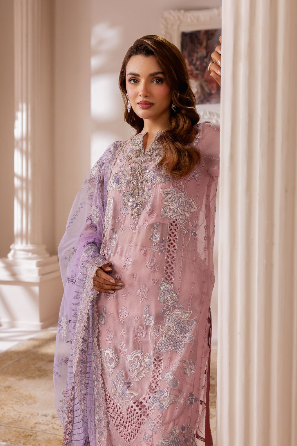 Ramsha | Satrangi 26 | ST-108-Brand:Ramsha-Type:Ladies Clothes-Lilac-Chiffon-House of Maryam- Buy in UK, USA
