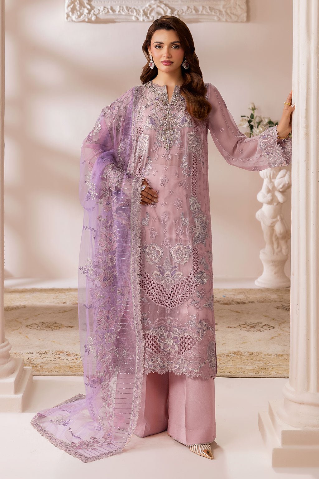 Ramsha | Satrangi 26 | ST-108-Brand:Ramsha-Type:Ladies Clothes-Lilac-Chiffon-House of Maryam- Buy in UK, USA