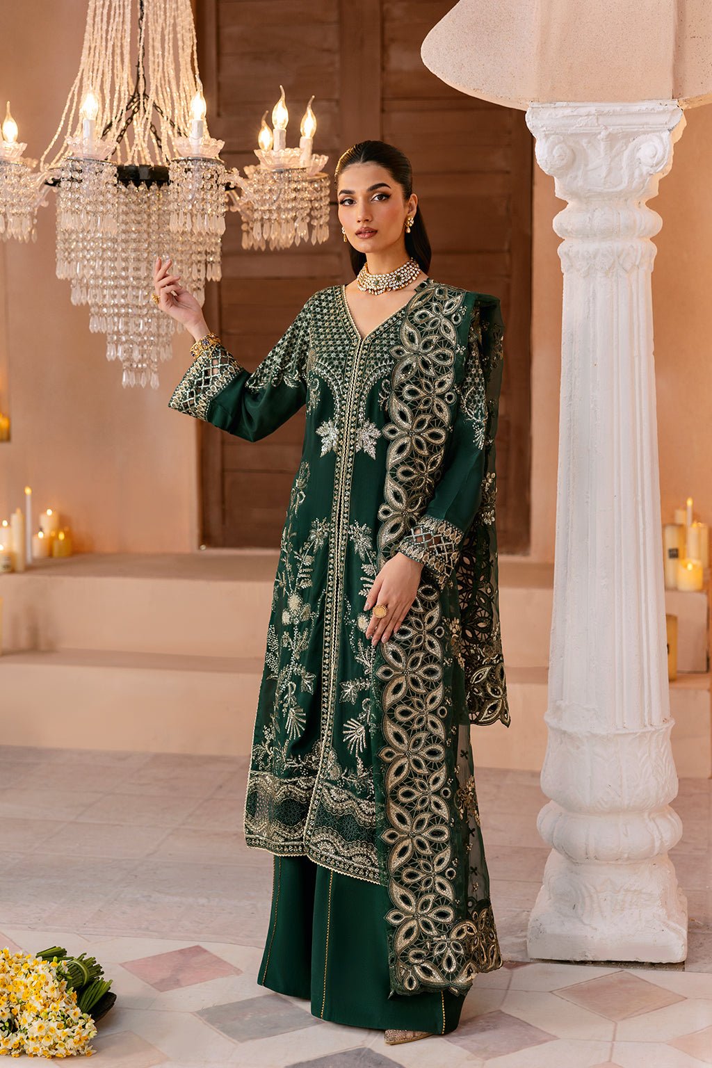 Ramsha | Shehnai Formals |SS-101-Brand:Ramsha-Type:Ladies Clothes-Dark Green-Raw Silk-House of Maryam- Buy in UK, USA