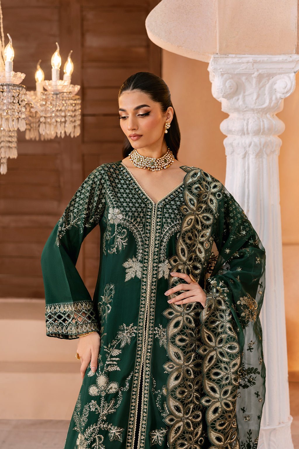 Ramsha | Shehnai Formals |SS-101-Brand:Ramsha-Type:Ladies Clothes-Dark Green-Raw Silk-House of Maryam- Buy in UK, USA