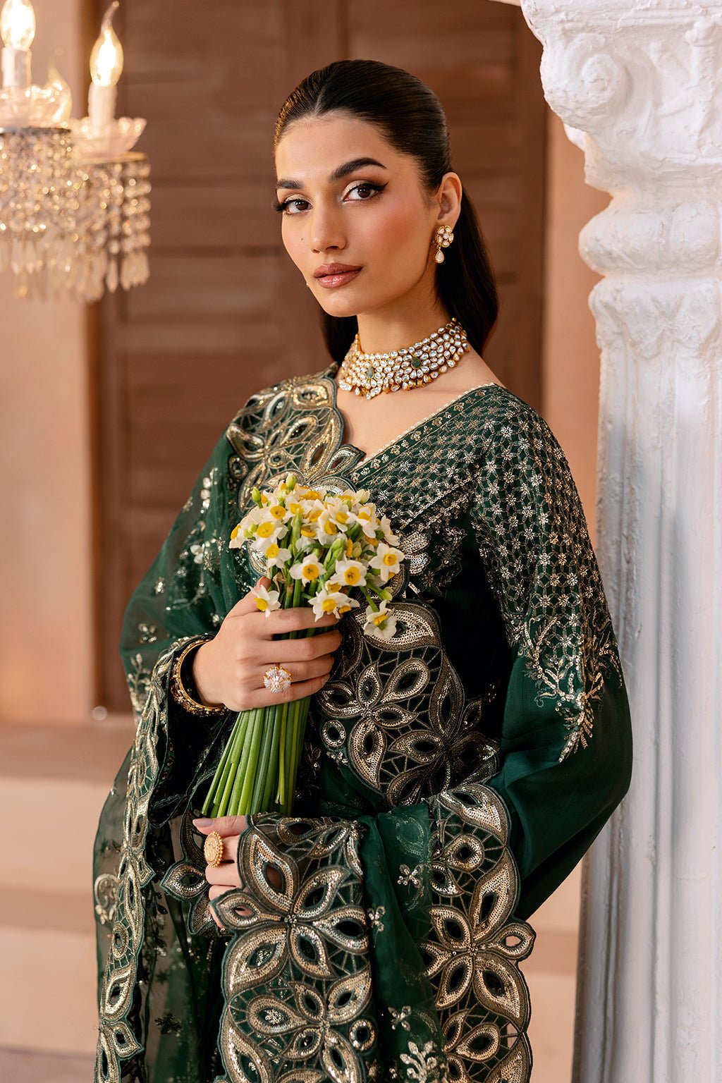 Ramsha | Shehnai Formals |SS-101-Brand:Ramsha-Type:Ladies Clothes-Dark Green-Raw Silk-House of Maryam- Buy in UK, USA