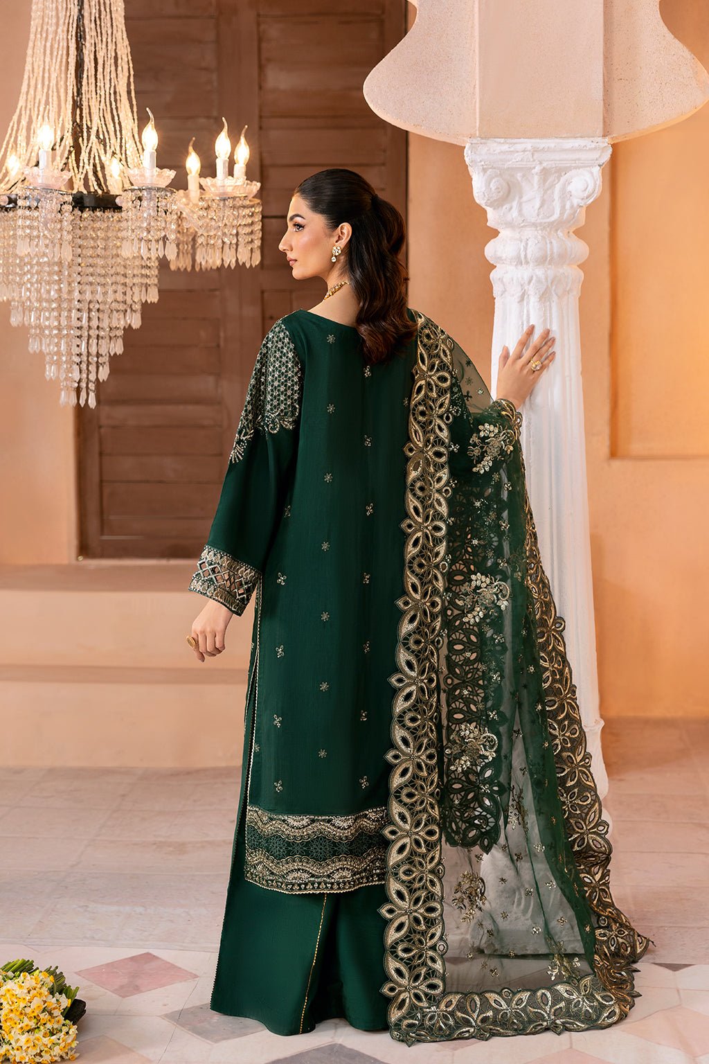 Ramsha | Shehnai Formals |SS-101-Brand:Ramsha-Type:Ladies Clothes-Dark Green-Raw Silk-House of Maryam- Buy in UK, USA