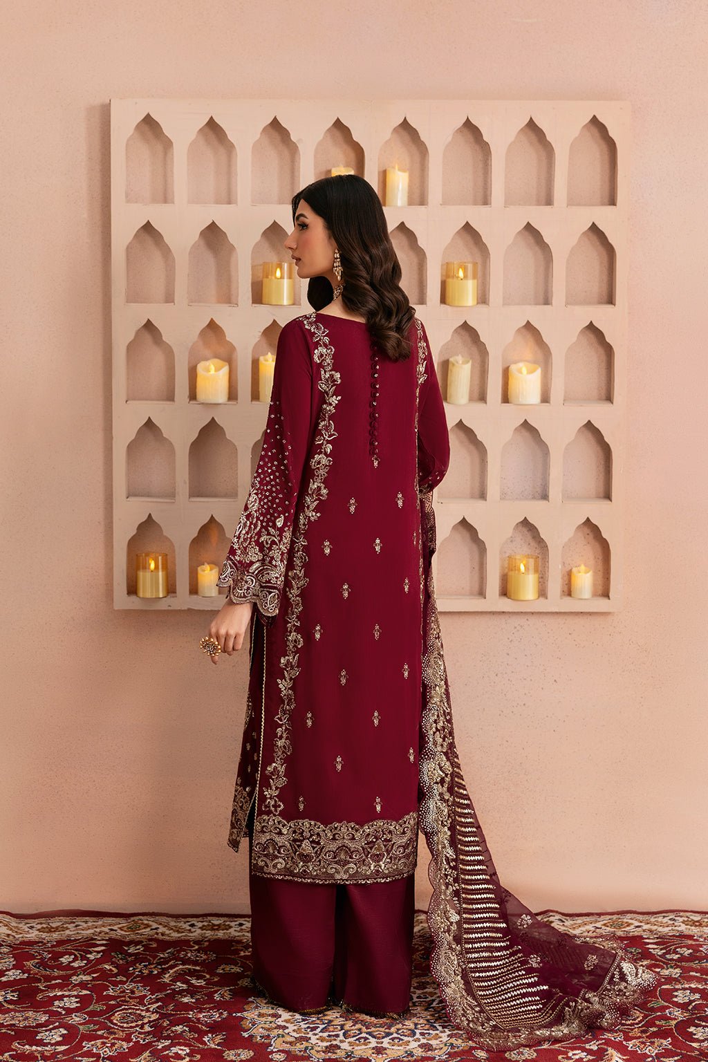Ramsha | Shehnai Formals | SS-102-Brand:Ramsha-Type:Ladies Clothes-Blood Red-Raw Silk-House of Maryam- Buy in UK, USA