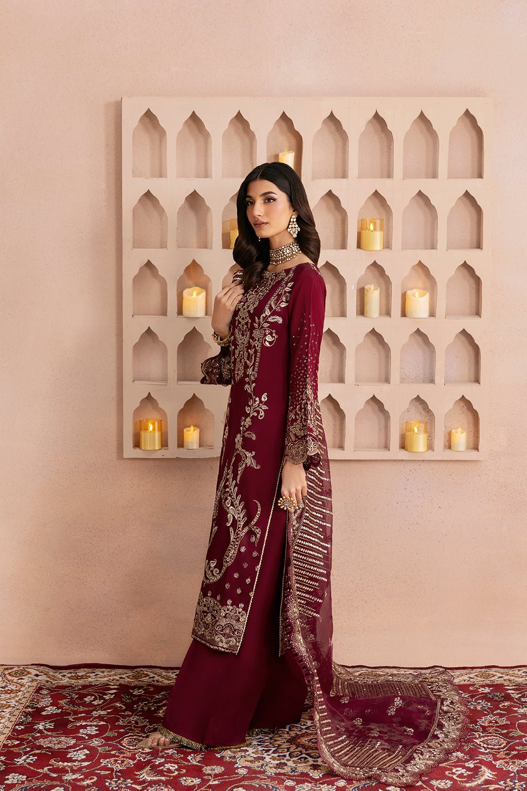 Ramsha | Shehnai Formals | SS-102-Brand:Ramsha-Type:Ladies Clothes-Blood Red-Raw Silk-House of Maryam- Buy in UK, USA