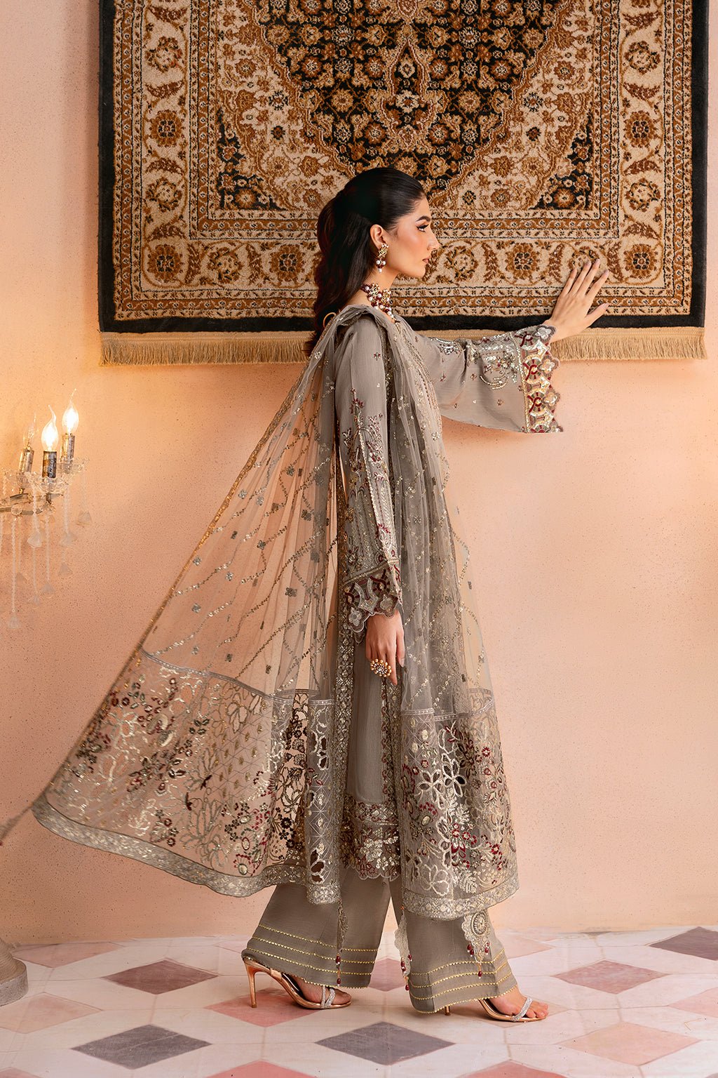 Ramsha | Shehnai Formals | SS-103-Brand:Ramsha-Type:Ladies Clothes-Cloud Gray-Raw Silk-House of Maryam- Buy in UK, USA