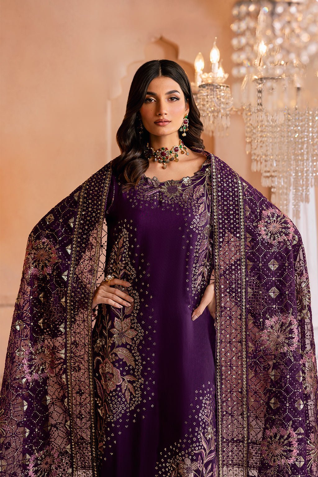 Ramsha | Shehnai Formals | SS-104-Brand:Ramsha-Type:Ladies Clothes-Dark Purple-Raw Silk-House of Maryam- Buy in UK, USA