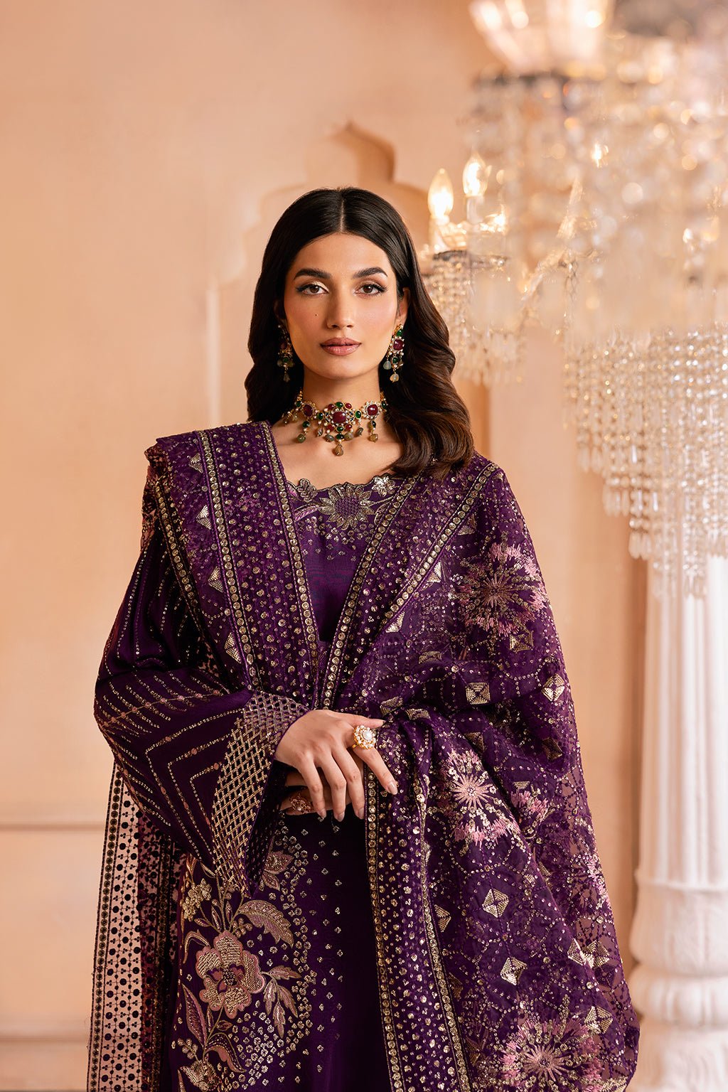 Ramsha | Shehnai Formals | SS-104-Brand:Ramsha-Type:Ladies Clothes-Dark Purple-Raw Silk-House of Maryam- Buy in UK, USA