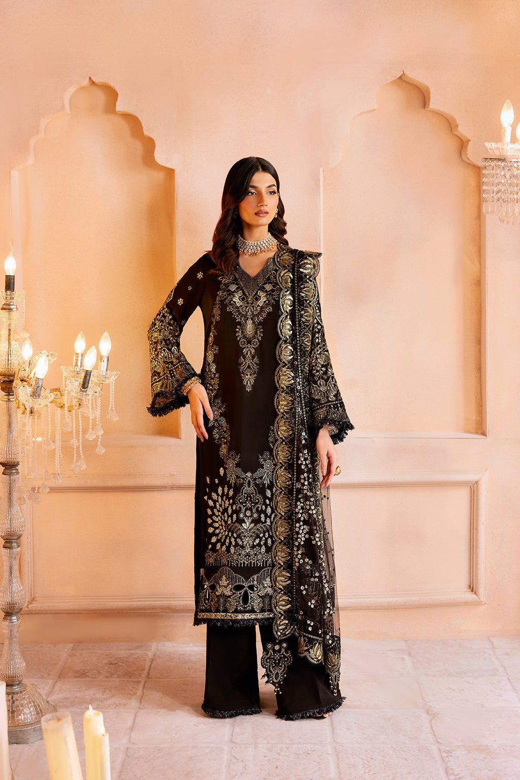Ramsha | Shehnai Formals | SS-105-Brand:Ramsha-Type:Ladies Clothes-Black-Raw Silk-House of Maryam- Buy in UK, USA
