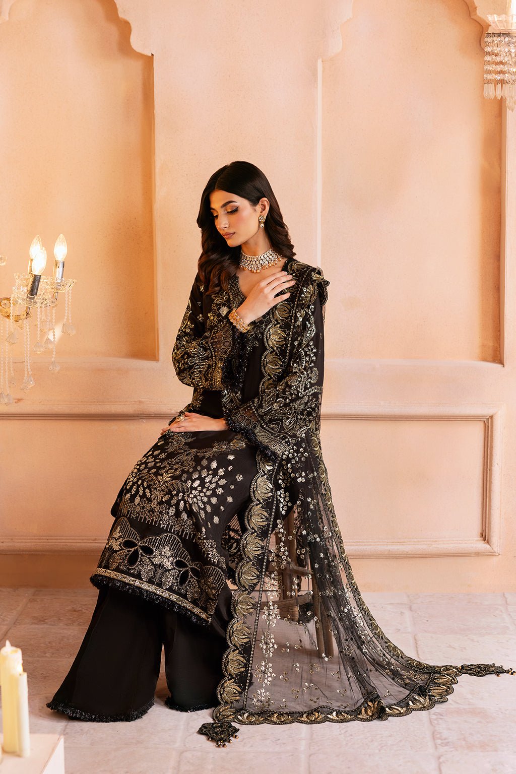 Ramsha | Shehnai Formals | SS-105-Brand:Ramsha-Type:Ladies Clothes-Black-Raw Silk-House of Maryam- Buy in UK, USA