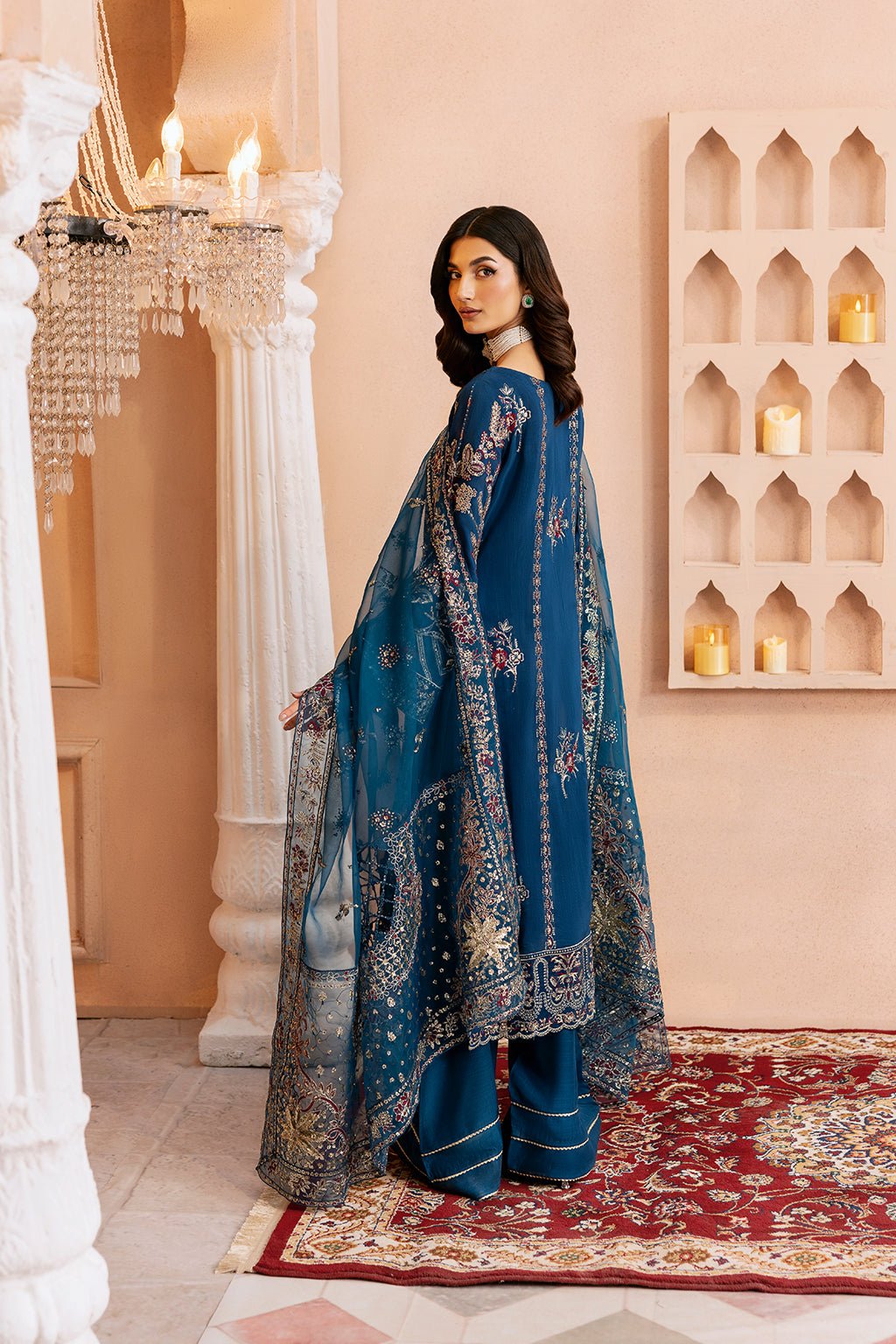 Ramsha | Shehnai Formals | SS-107-Brand:Ramsha-Type:Ladies Clothes-Navy-Raw Silk-House of Maryam- Buy in UK, USA