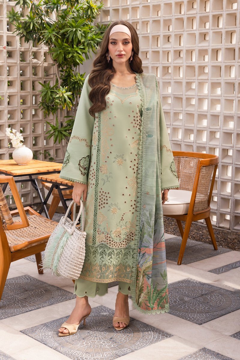 Rangrasiya | Carnation Luxury Festive Edit 25 | Areha-Brand:Rangrasiya-Type:Ladies Clothes-Light Pistachio-Lawn-House of Maryam- Buy in UK, USA