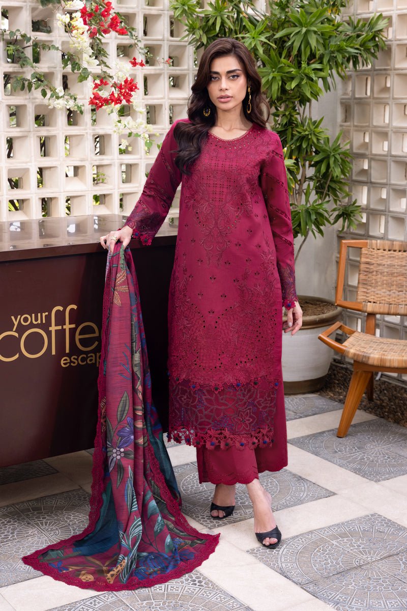 Rangrasiya | Carnation Luxury Festive Edit 25 | Aria-Brand:Rangrasiya-Type:Ladies Clothes-Berry Red-Lawn-House of Maryam- Buy in UK, USA