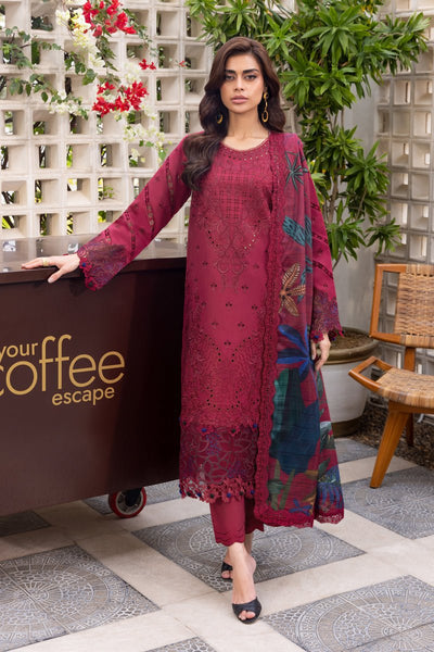 Rangrasiya | Carnation Luxury Festive Edit 25 | Aria-Brand:Rangrasiya-Type:Ladies Clothes-Berry Red-Lawn-House of Maryam- Buy in UK, USA