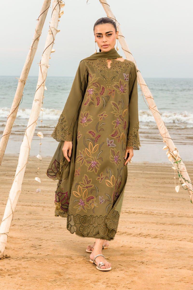 Rangrasiya | Carnation Luxury Festive Edit 25 | Leah-Brand:Rangrasiya-Type:Ladies Clothes-Olive Green-Lawn-House of Maryam- Buy in UK, USA
