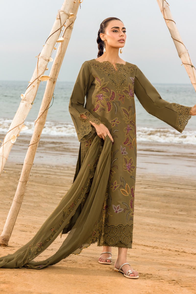 Rangrasiya | Carnation Luxury Festive Edit 25 | Leah-Brand:Rangrasiya-Type:Ladies Clothes-Olive Green-Lawn-House of Maryam- Buy in UK, USA