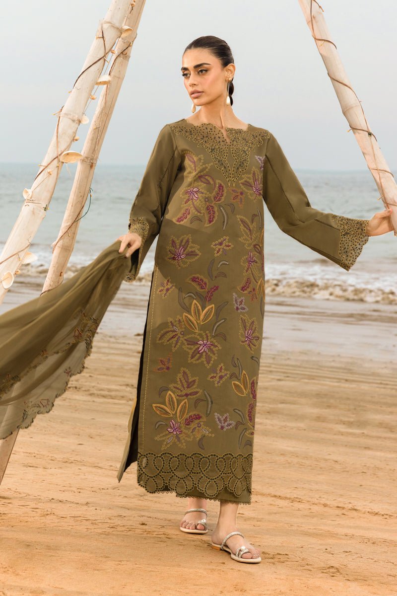 Rangrasiya | Carnation Luxury Festive Edit 25 | Leah-Brand:Rangrasiya-Type:Ladies Clothes-Olive Green-Lawn-House of Maryam- Buy in UK, USA