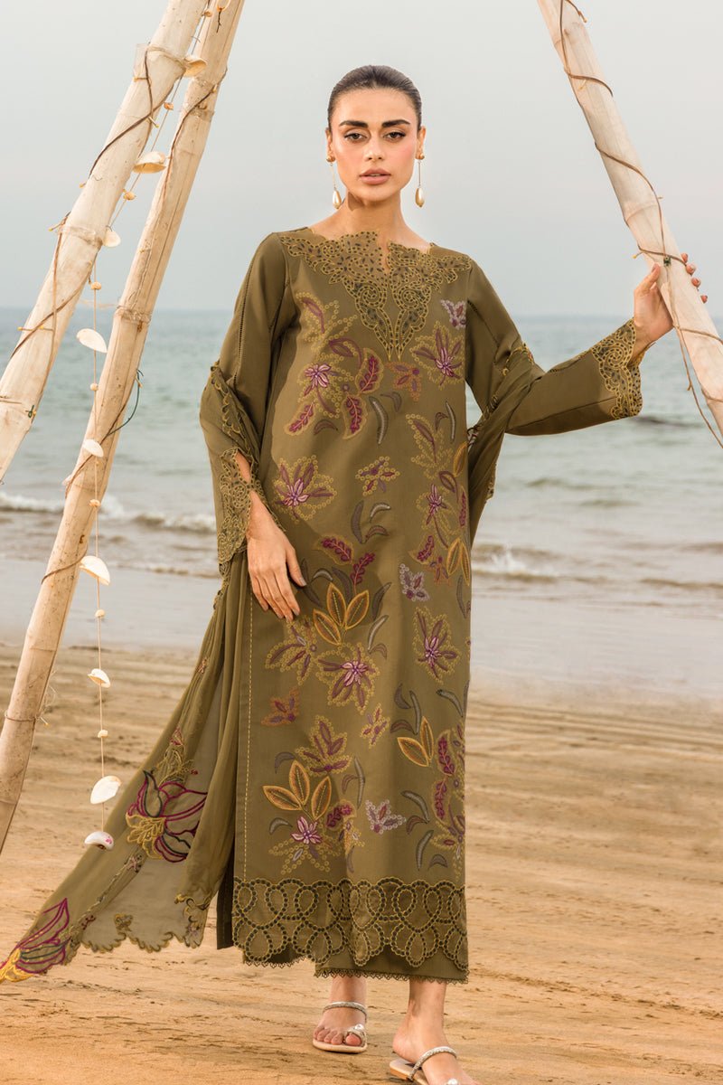 Rangrasiya | Carnation Luxury Festive Edit 25 | Leah-Brand:Rangrasiya-Type:Ladies Clothes-Olive Green-Lawn-House of Maryam- Buy in UK, USA
