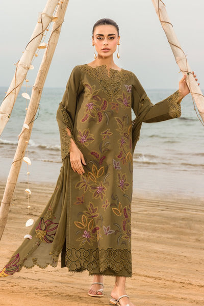 Rangrasiya | Carnation Luxury Festive Edit 25 | Leah-Brand:Rangrasiya-Type:Ladies Clothes-Olive Green-Lawn-House of Maryam- Buy in UK, USA