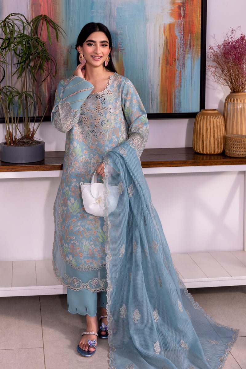 Rangrasiya | Carnation Luxury Festive Edit 25 | Zoey-Brand:Rangrasiya-Type:Ladies Clothes-Light Blue Gray-Lawn-House of Maryam- Buy in UK, USA