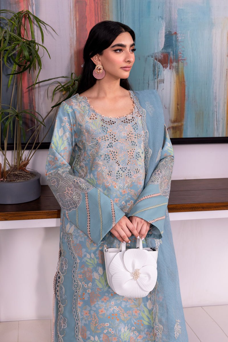 Rangrasiya | Carnation Luxury Festive Edit 25 | Zoey-Brand:Rangrasiya-Type:Ladies Clothes-Light Blue Gray-Lawn-House of Maryam- Buy in UK, USA