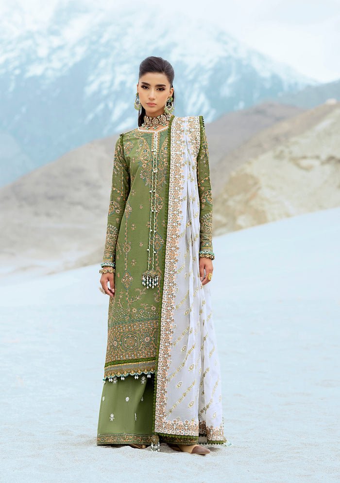 Rangrasiya | Lifestyle Summer Edit 25 | LOOK 06-Brand:Aik Atelier-Type:Ladies Clothes-Olive Green-Lawn-House of Maryam- Buy in UK, USA