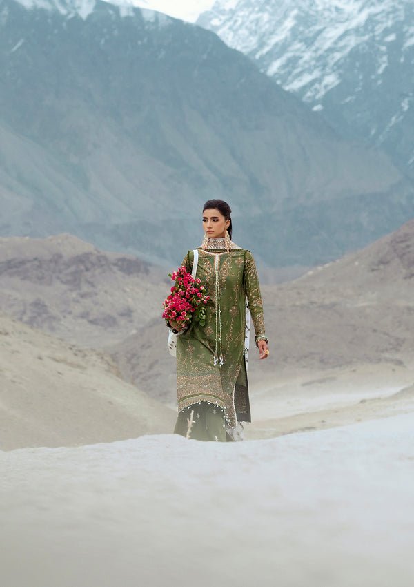 Rangrasiya | Lifestyle Summer Edit 25 | LOOK 06-Brand:Aik Atelier-Type:Ladies Clothes-Olive Green-Lawn-House of Maryam- Buy in UK, USA