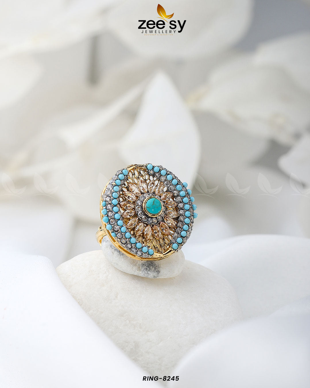 Zircon Cluster Ring-8245 -  Zeesy Rings - Original Designer Dress - House of Maryam
