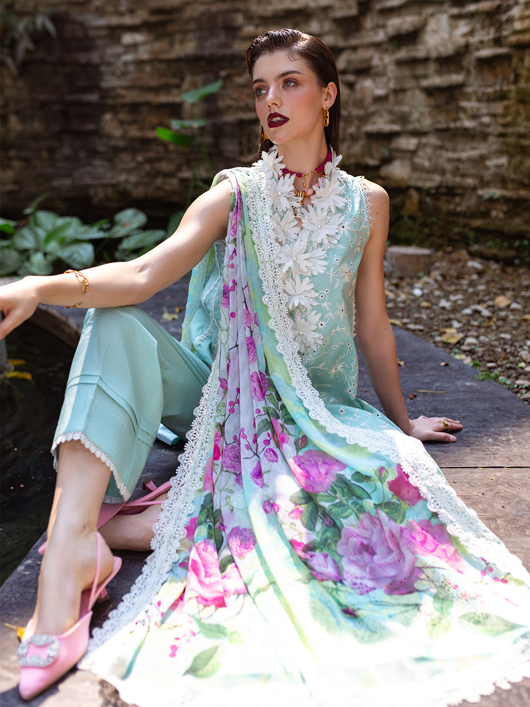 Roheenaz | Dahlia Embroidered Lawn 24 | Zinnia -  Roheenaz Luxury - Original Designer Dress - House of Maryam