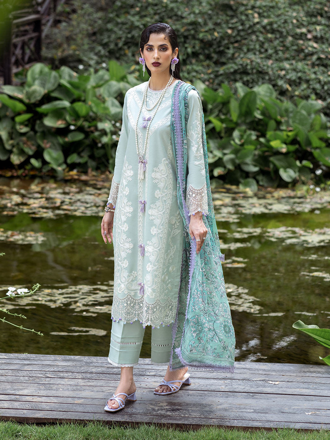Roheenaz | Dahlia Embroidered Lawn 24 | Gardenia -  Roheenaz Luxury - Original Designer Dress - House of Maryam