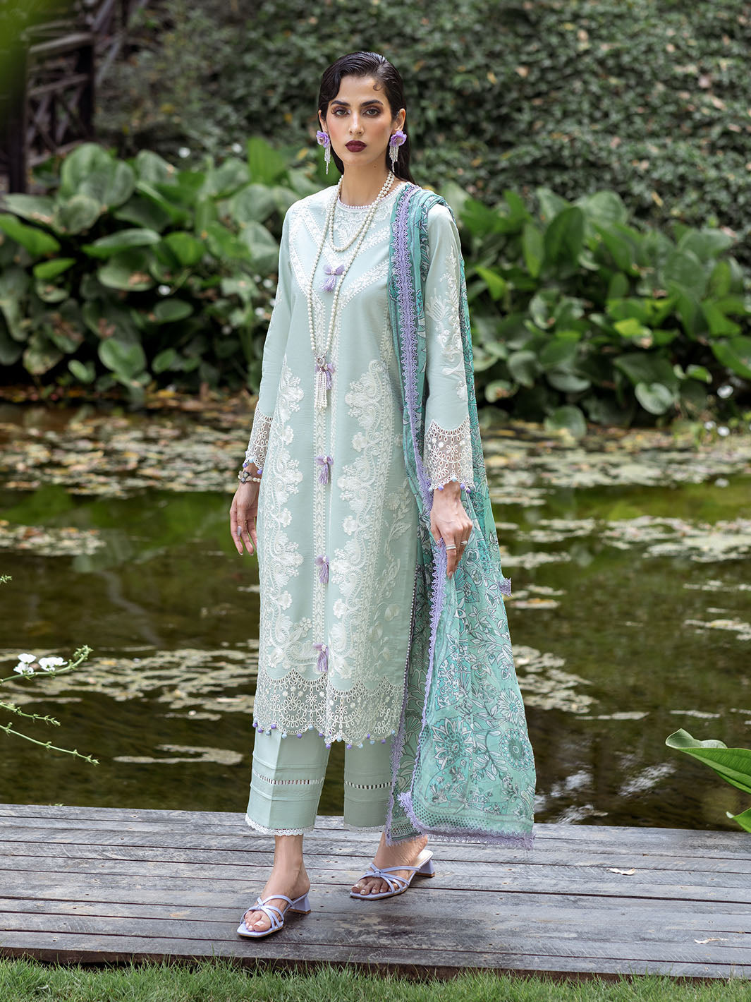 Roheenaz | Dahlia Embroidered Lawn 24 | Gardenia -  Roheenaz Luxury -  House of Maryam