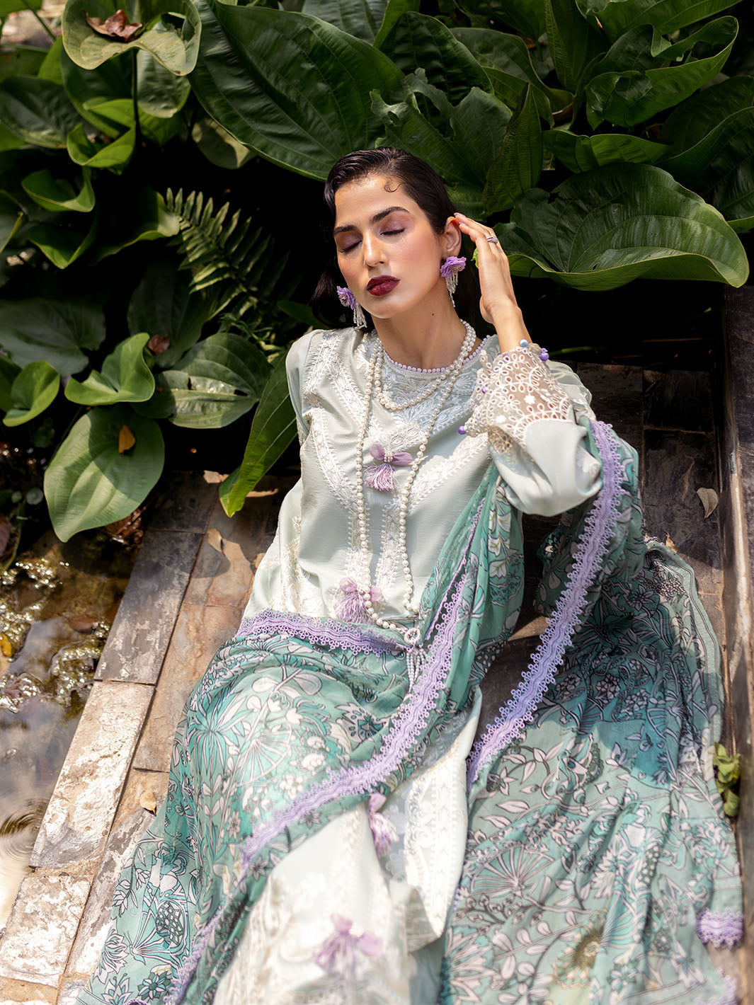Roheenaz | Dahlia Embroidered Lawn 24 | Gardenia -  Roheenaz Luxury - Original Designer Dress - House of Maryam